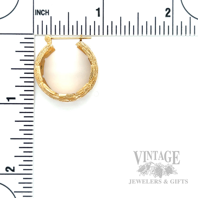 23 mm Openwork Basket-Weave 13k Gold Hoop Earrings Scale View