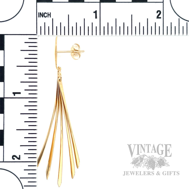 Art-Deco Inspired Articulating 14k Gold Fan Earrings Scale View