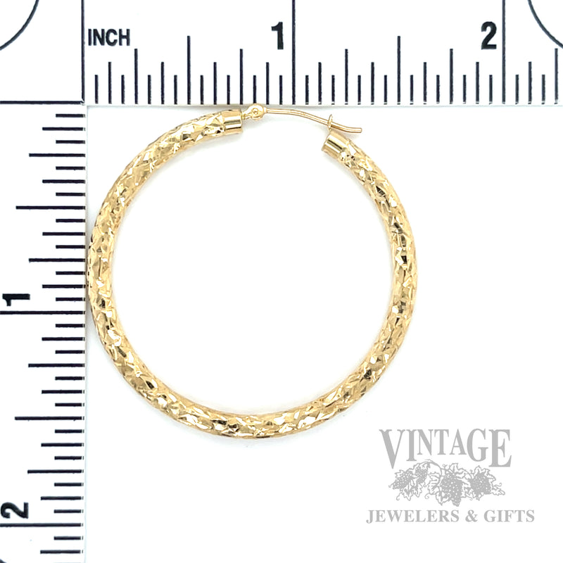 40 mm Diamond-Cut 14k Gold Hoop Earrings Scale View