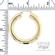 40 mm Wide Tube 14k Gold Hoop Earrings Scale View