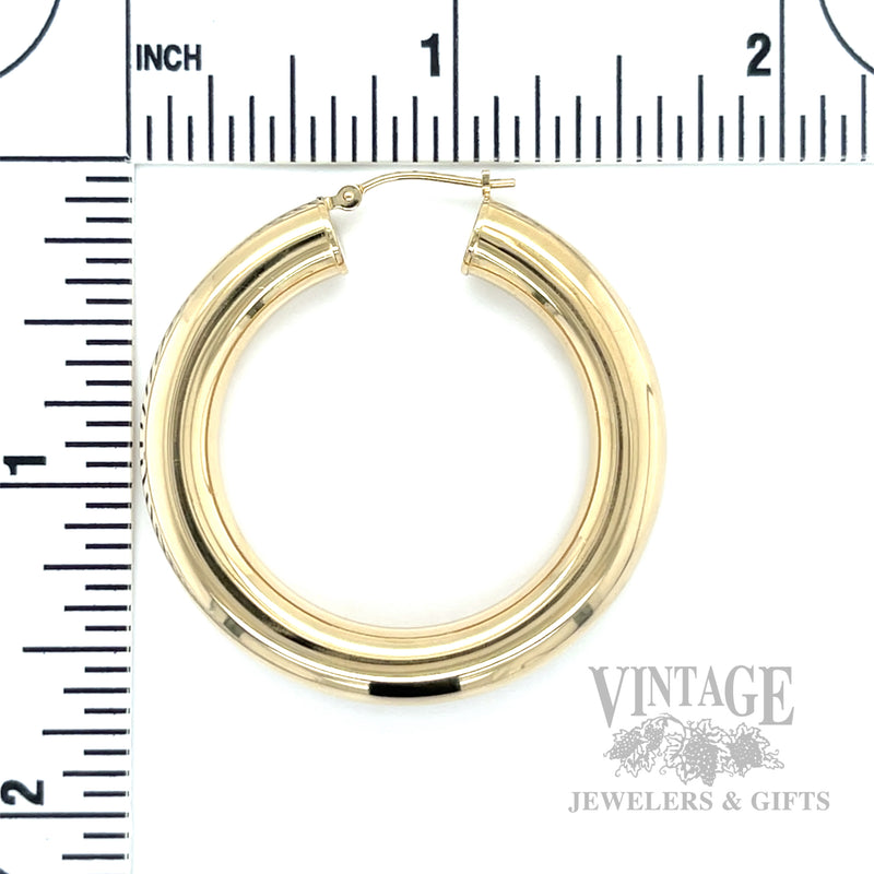 40 mm Wide Tube 14k Gold Hoop Earrings Scale View