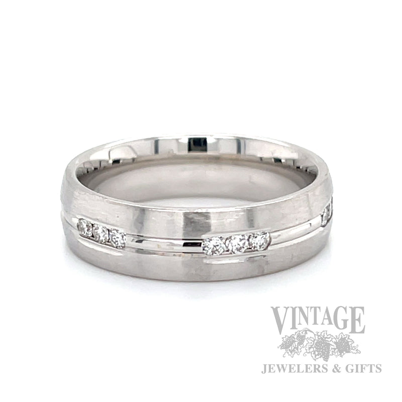 Satin Finished Diamond 14k White Gold Ring Band Front View