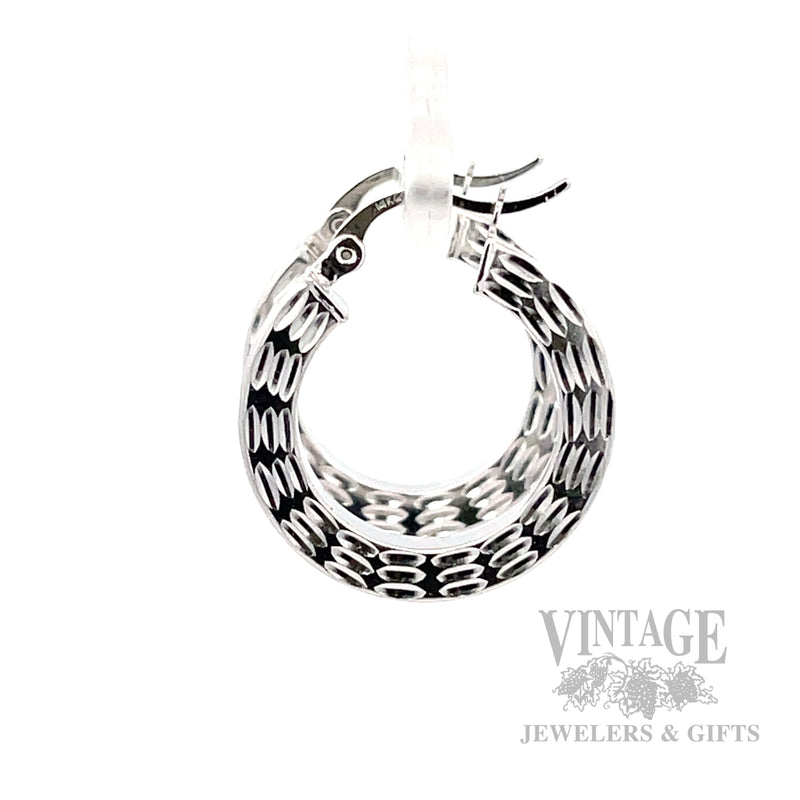 Bright-Cut 14K White Gold Hoop Earrings Side View