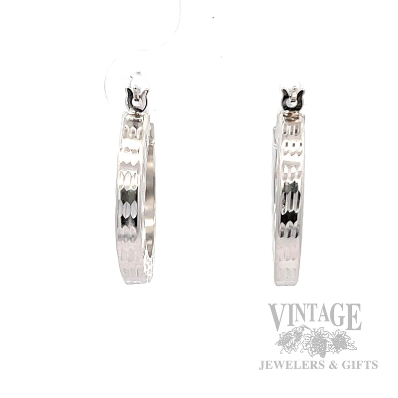 Bright-Cut 14K White Gold Hoop Earrings Back View
