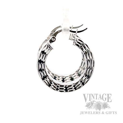 Bright-Cut 14K White Gold Hoop Earrings Side View