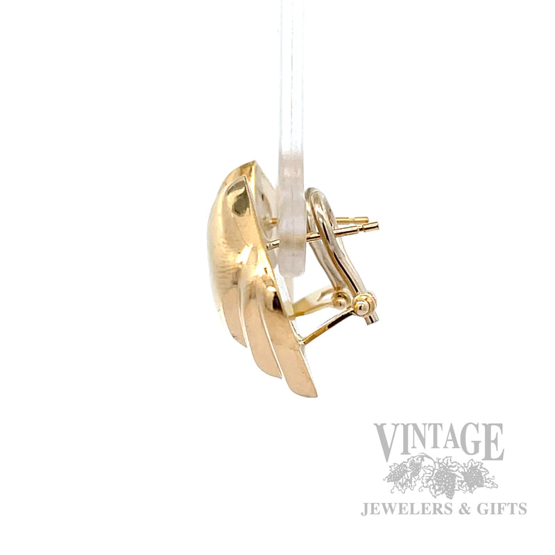 Pyramid 18K Yellow Gold Omega Back Earrings Side View