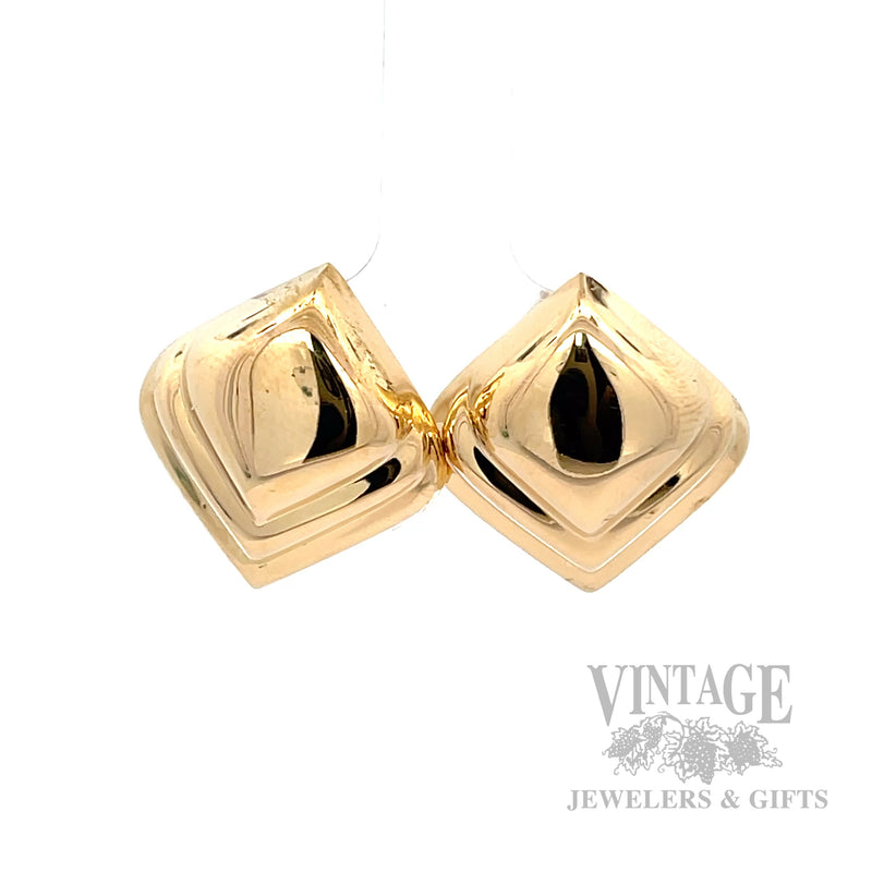 Pyramid 18K Yellow Gold Omega Back Earrings Front View