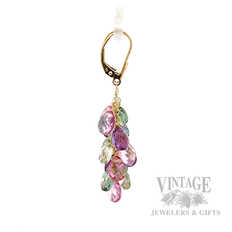 Multicolor Topaz Briolette 14K Yellow Gold Dangle Earrings