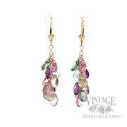 Multicolor Topaz Briolette 14K Yellow Gold Dangle Earrings Front View