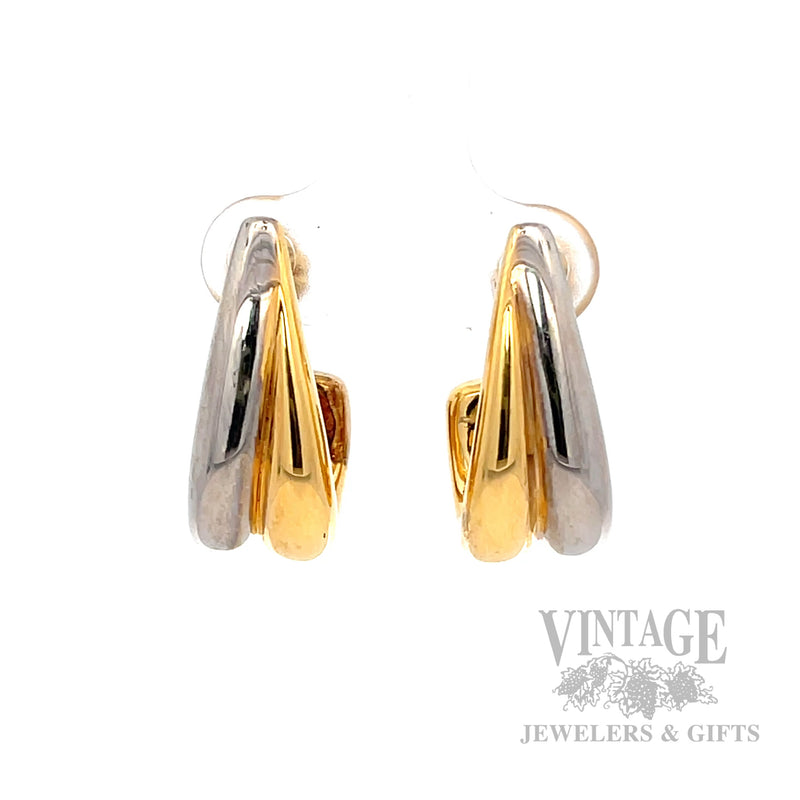 Two Tone 14k Gold Half Hoop Earrings Front View