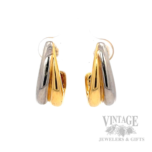 Two Tone 14k Gold Half Hoop Earrings Front View