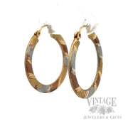 25 mm Three-Tone 10K Gold Hoop Earrings Perspective View