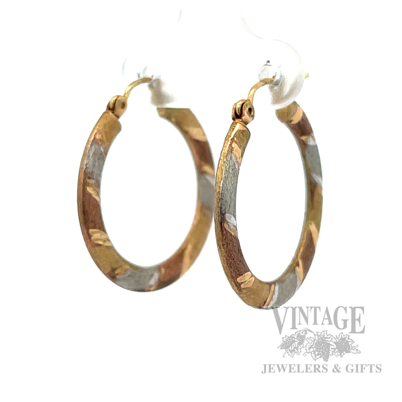 25 mm Three-Tone 10K Gold Hoop Earrings Perspective View