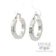 Bright-Cut 14K White Gold Hoop Earrings Perspective View