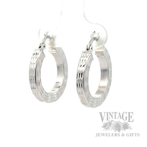 Bright-Cut 14K White Gold Hoop Earrings Perspective View