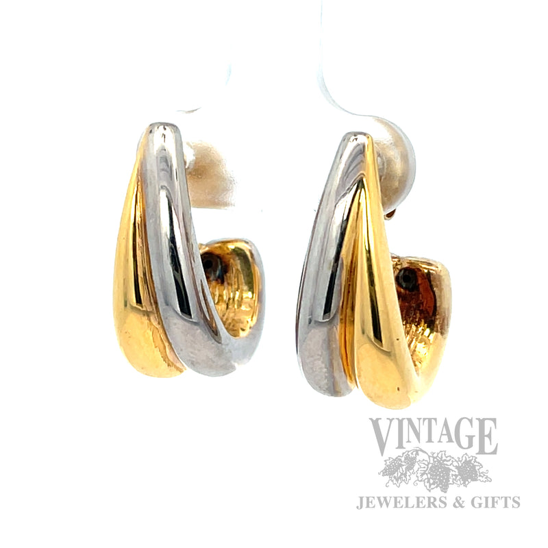 Two Tone 14k Gold Half Hoop Earrings Perspective View