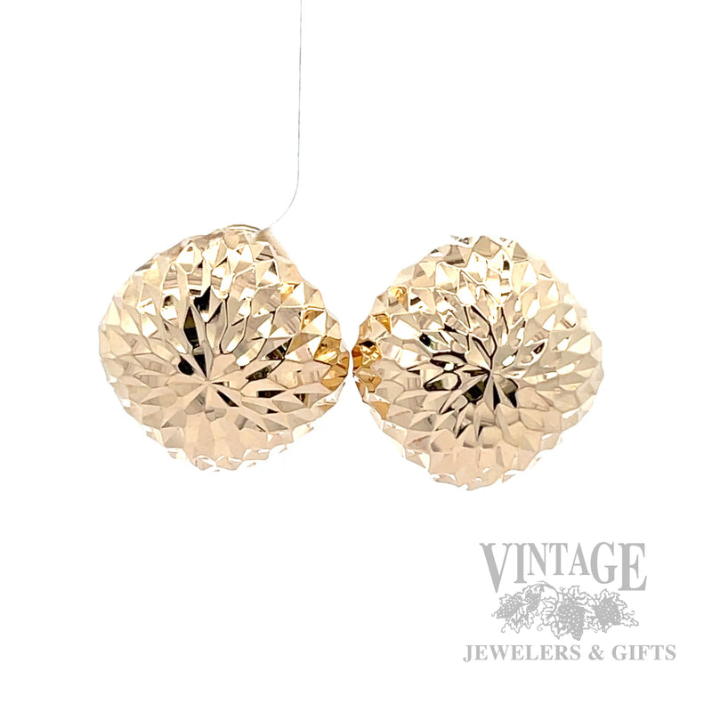 Diamond-Cut Dome 14K Yellow Gold Button Earrings Front View