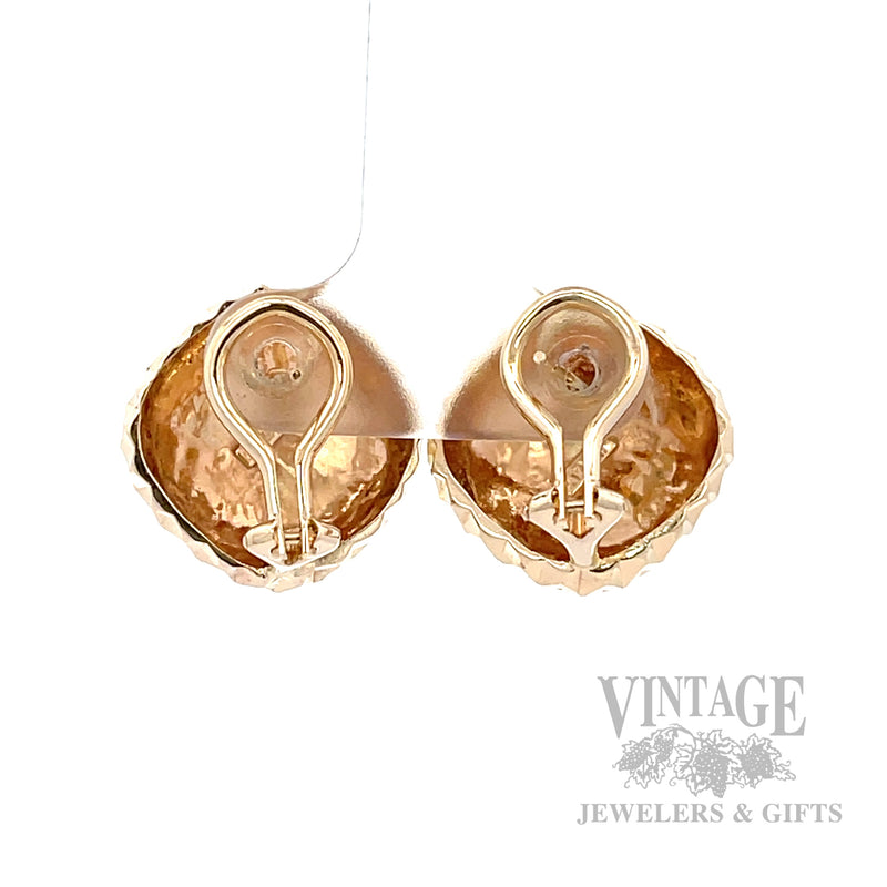 Diamond-Cut Dome 14K Yellow Gold Button Earrings Back View