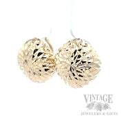 Diamond-Cut Dome 14K Yellow Gold Button Earrings Perspective View