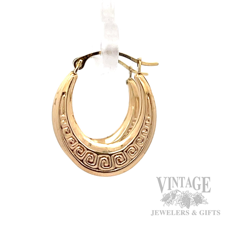 Greek Key 10K Yellow Gold Hoop Earrings Scale View