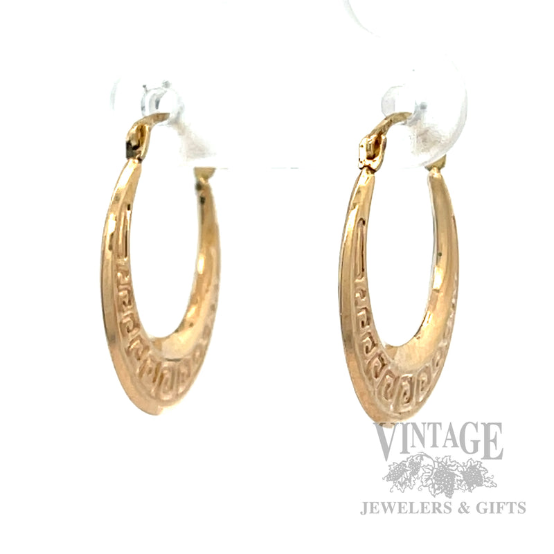 Greek Key 10K Yellow Gold Hoop Earrings Perspective View