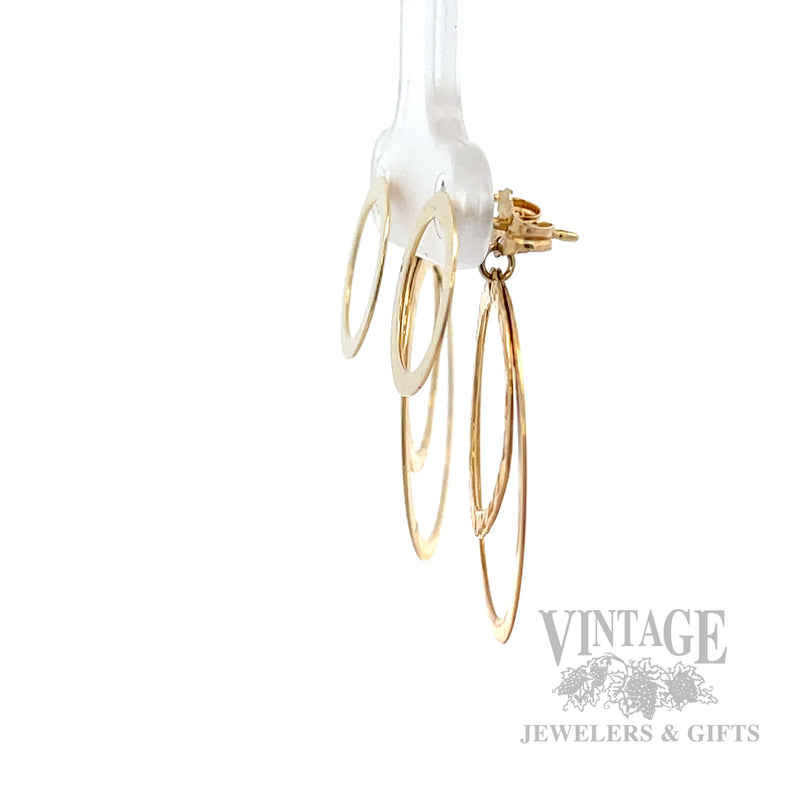 Triple Circle 14K Yellow Gold Drop Earrings Side View
