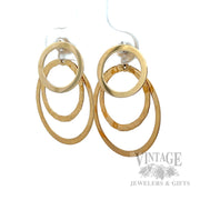 Triple Circle 14K Yellow Gold Drop Earrings Perspective View