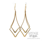 Geometric Double Diamond 14K Yellow Gold Dangle Earrings Front View