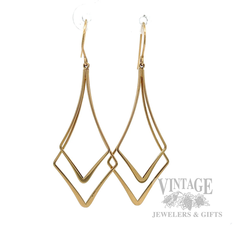 Geometric Double Diamond 14K Yellow Gold Dangle Earrings Front View