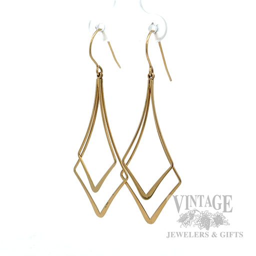 Geometric Double Diamond 14K Yellow Gold Dangle Earrings Perspective View