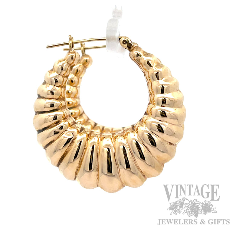 35 mm Shrimp 14k Gold Hoop Earrings Side View