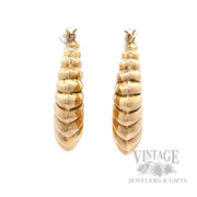 35 mm Shrimp 14k Gold Hoop Earrings Front View