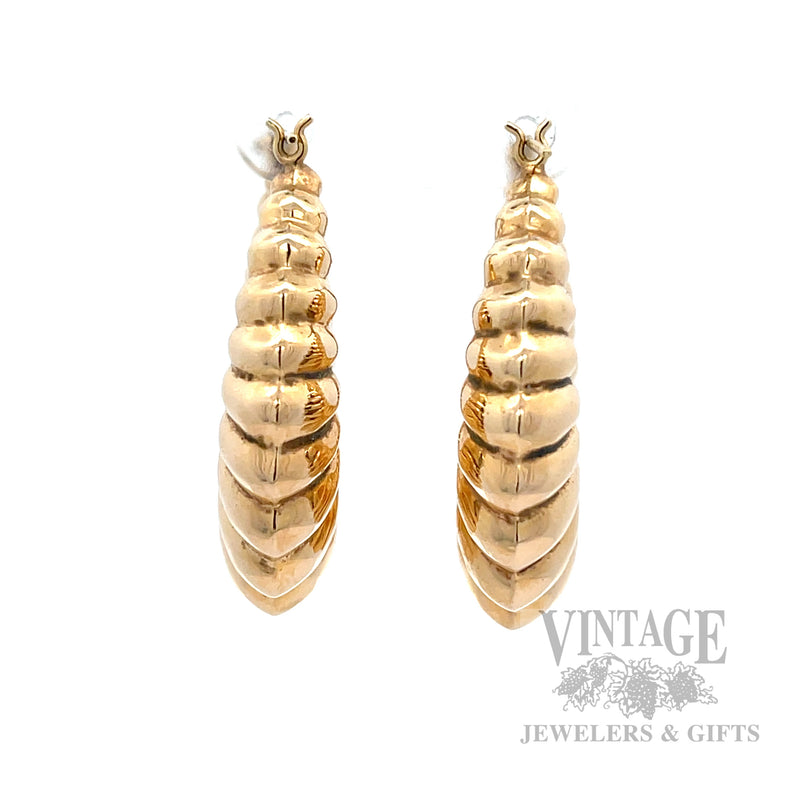 35 mm Shrimp 14k Gold Hoop Earrings Front View