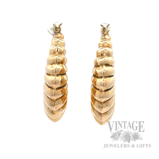35 mm Shrimp 14k Gold Hoop Earrings Front View