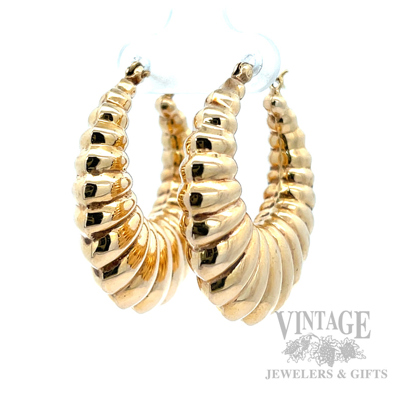 35 mm Shrimp 14k Gold Hoop Earrings Perspective View