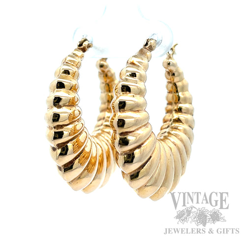 35 mm Shrimp 14k Gold Hoop Earrings Perspective View