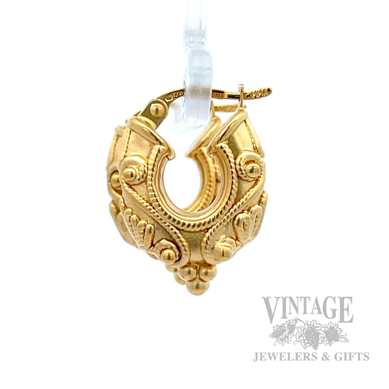 Estrucan Style 18K Gold Huggie Earrings Side View