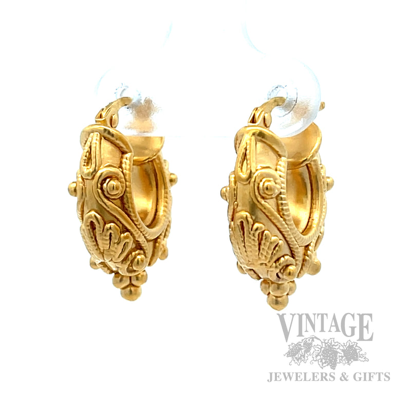 Estrucan Style 18K Gold Huggie Earrings Perspective View