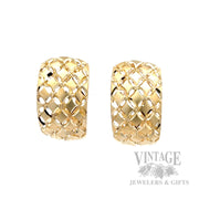 Openwork Lattice 14K Yellow Gold Hoop Earrings Front View