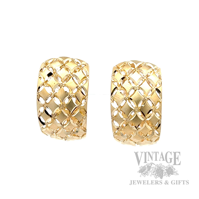 Openwork Lattice 14K Yellow Gold Hoop Earrings Front View