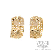 Openwork Lattice 14K Yellow Gold Hoop Earrings Back View