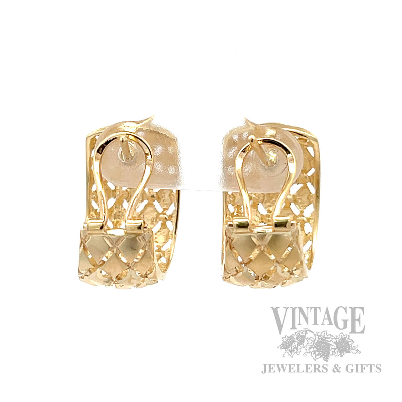 Openwork Lattice 14K Yellow Gold Hoop Earrings Back View