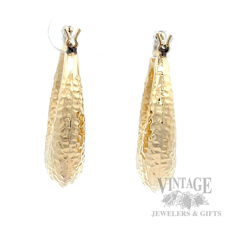 Hammered 14K Yellow Gold Wide Hoop Earrings Back View