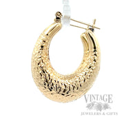 Wide Hammered 14K Gold Hoop Earrings Side View