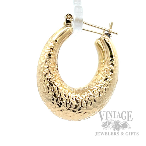 Wide Hammered 14K Gold Hoop Earrings Side View