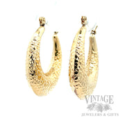 Wide Hammered 14K Gold Hoop Earrings Perspective View