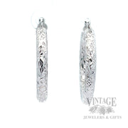 30 mm Diamond-Cut 14K White Gold Hoop Earrings Front View