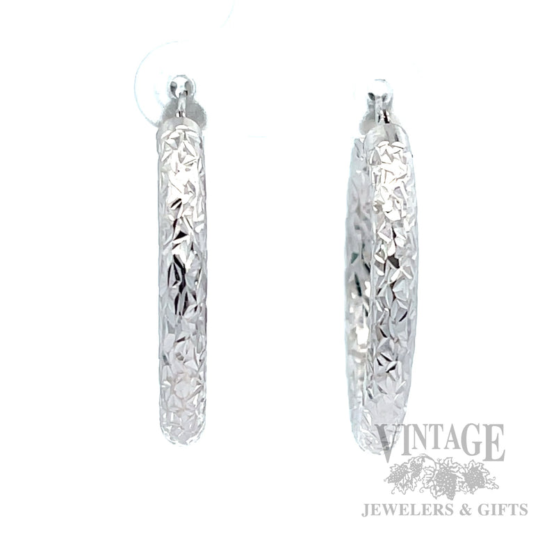30 mm Diamond-Cut 14K White Gold Hoop Earrings Front View
