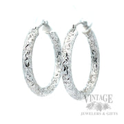 30 mm Diamond-Cut 14K White Gold Hoop Earrings Perspective View