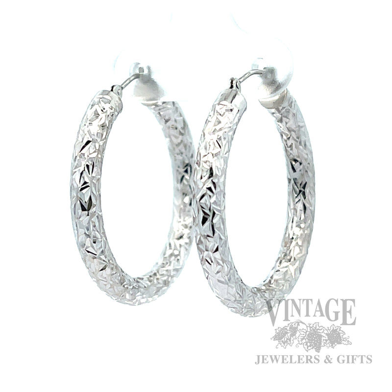30 mm Diamond-Cut 14K White Gold Hoop Earrings Perspective View